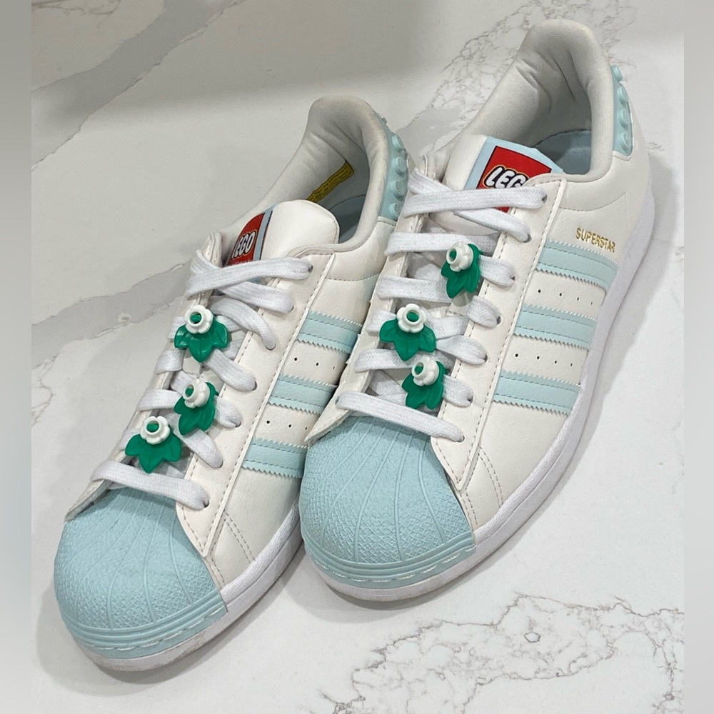 Adidas Superstar Originals x LEGO Shoes US W 8.5 Blue Mint GX7206